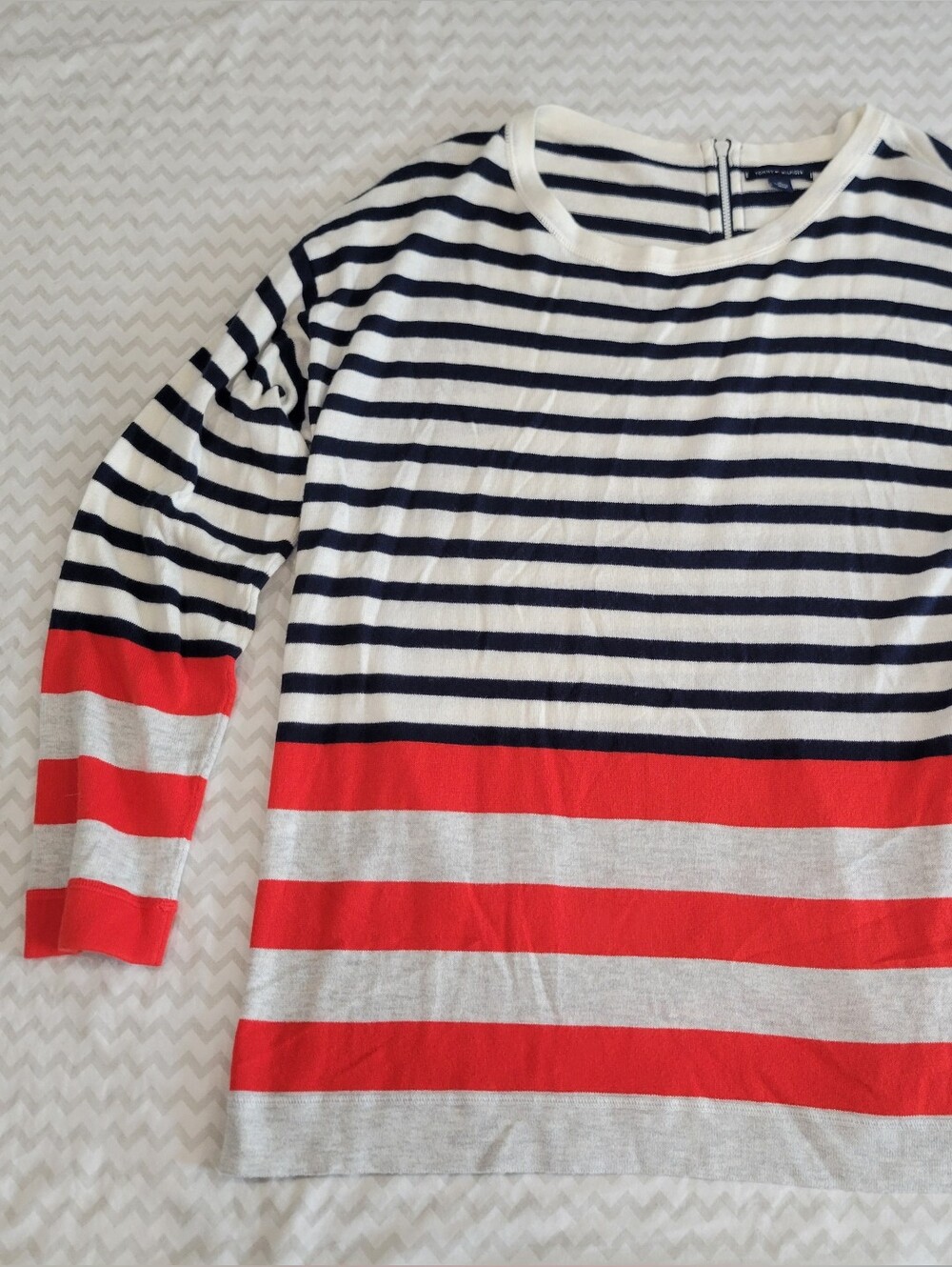 Tommy Hilfiger Red and Light Gray Striped Knit Top Womens Xl
